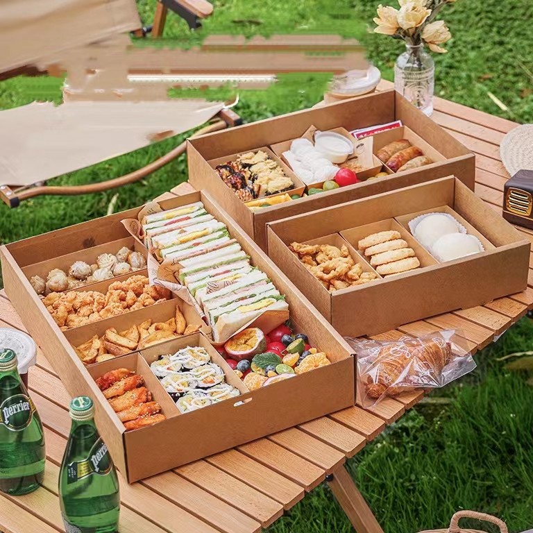 Wholesale Picnic Food Container Paper Box Packaging With Lid And Dividers