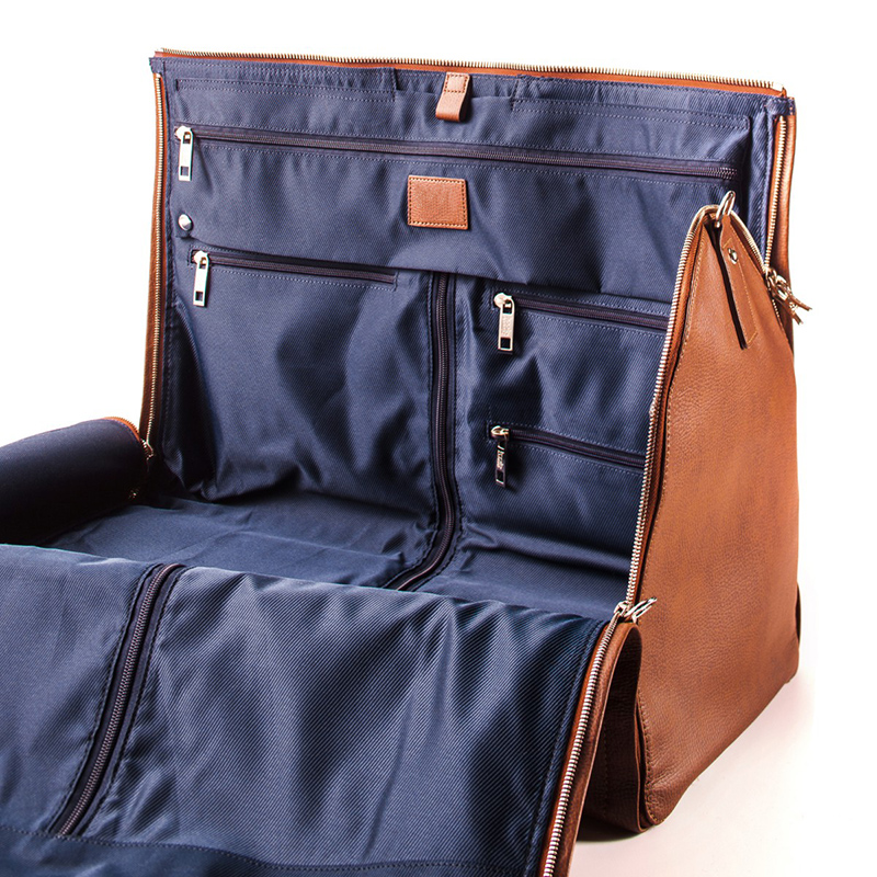 Modern Garment Weekender Bag , Brown Leather Suit Protector Bag