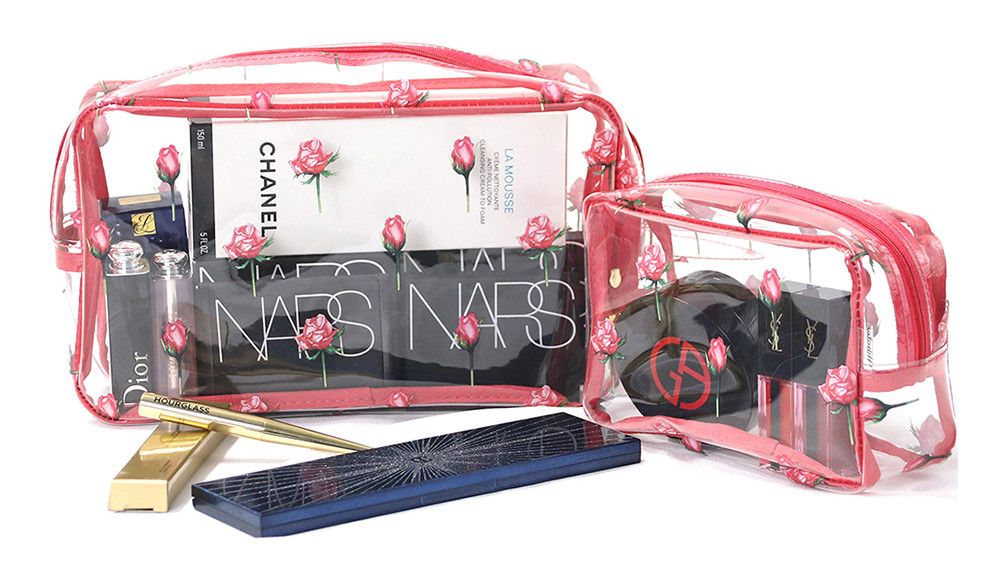 Zippered Rose Pattern Transparent PVC Toiletry Bag For Travel