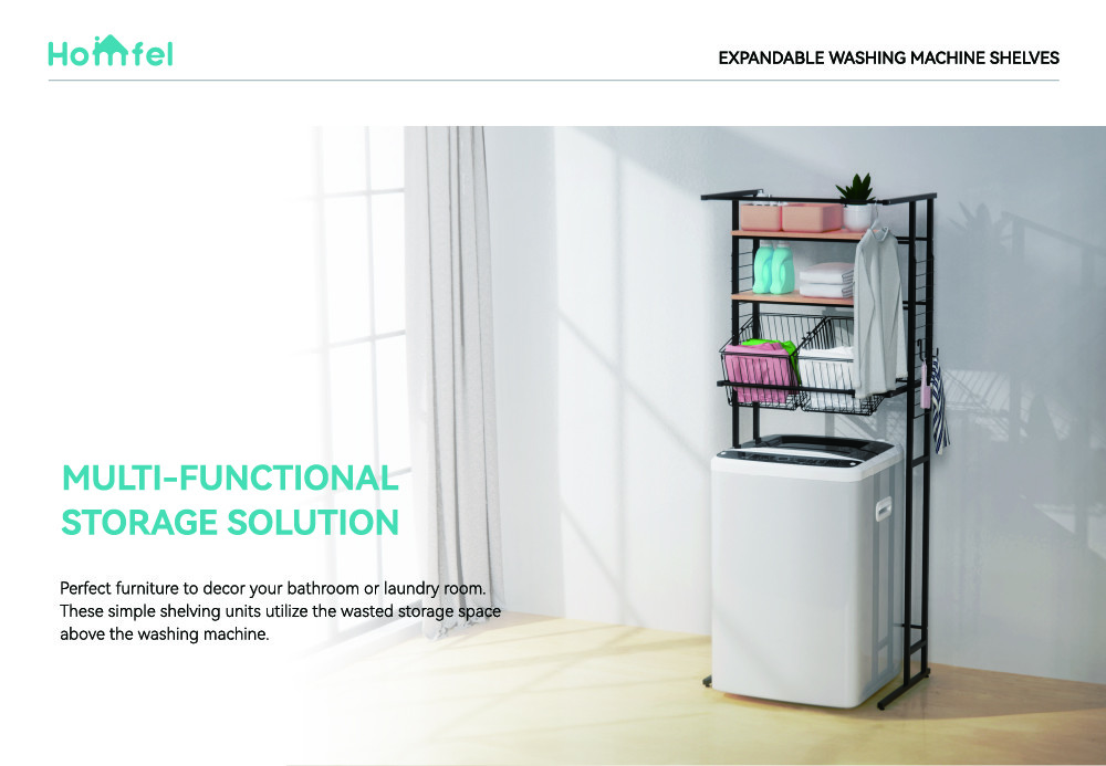 Pull Out Expandable Laundry Room Shelf Over Washing Machine Storage Rack 3-Tier Shelving Units With Rod