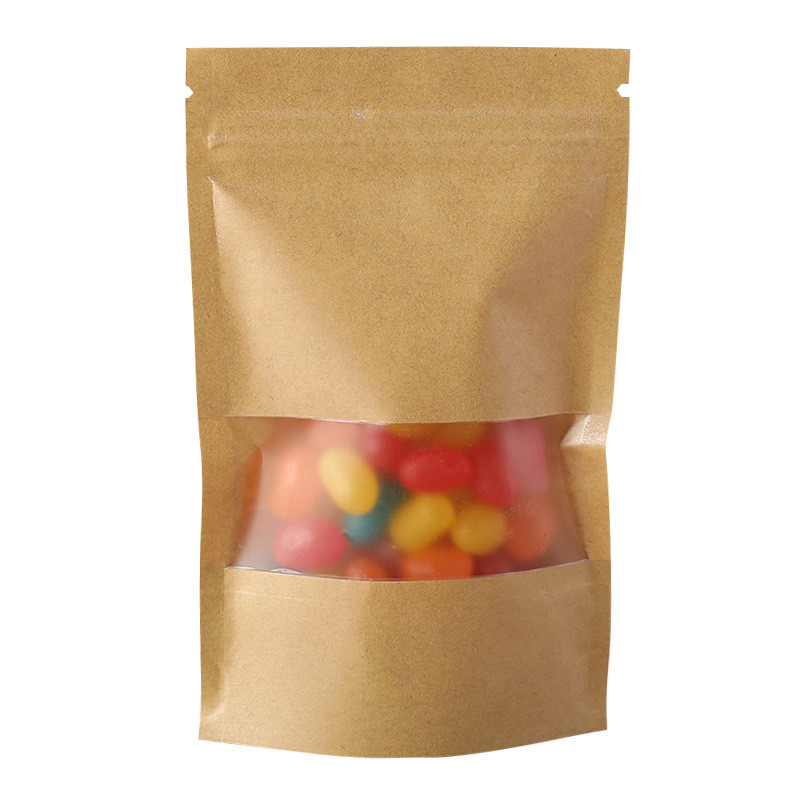 Custom Resealable Ziplock Stand Up Pouch Tea Coffee Snack Kraft Paper Packaging Bag With Transparent Window