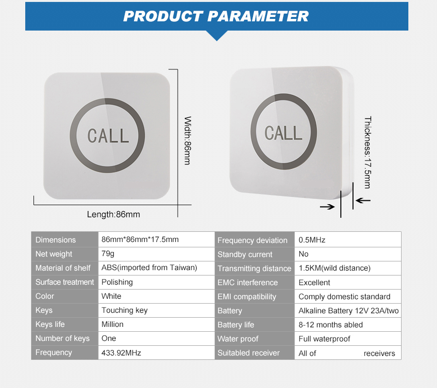 Easy and convenient operation 1 key touch call button