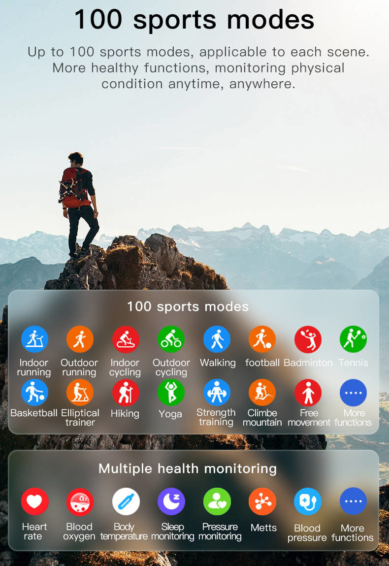 10m BLE Bluetooth Smart Watches GPS Track Health Monitor 1.69 Inch Zinc Alloy