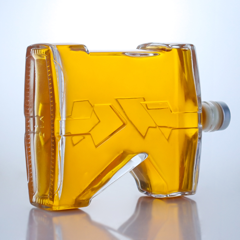 Custom K Shape Super Flint Glass Bottle for Whisky Gin Rum Brandy Spirit Industrial Liquor Cork Top