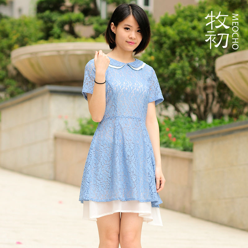 2015 Summer Hot European Style short Sleeve Lace Dress Girl's