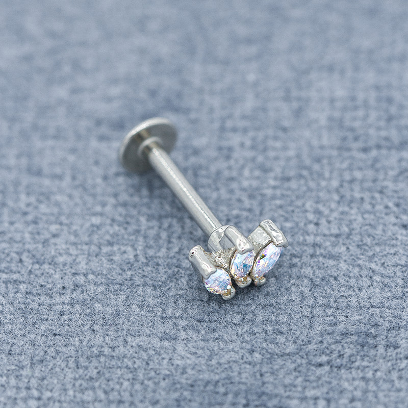 316 Stainless Steel Labret Piercing Jewelry 16G 8mm Long Bar Opal Labret Stud