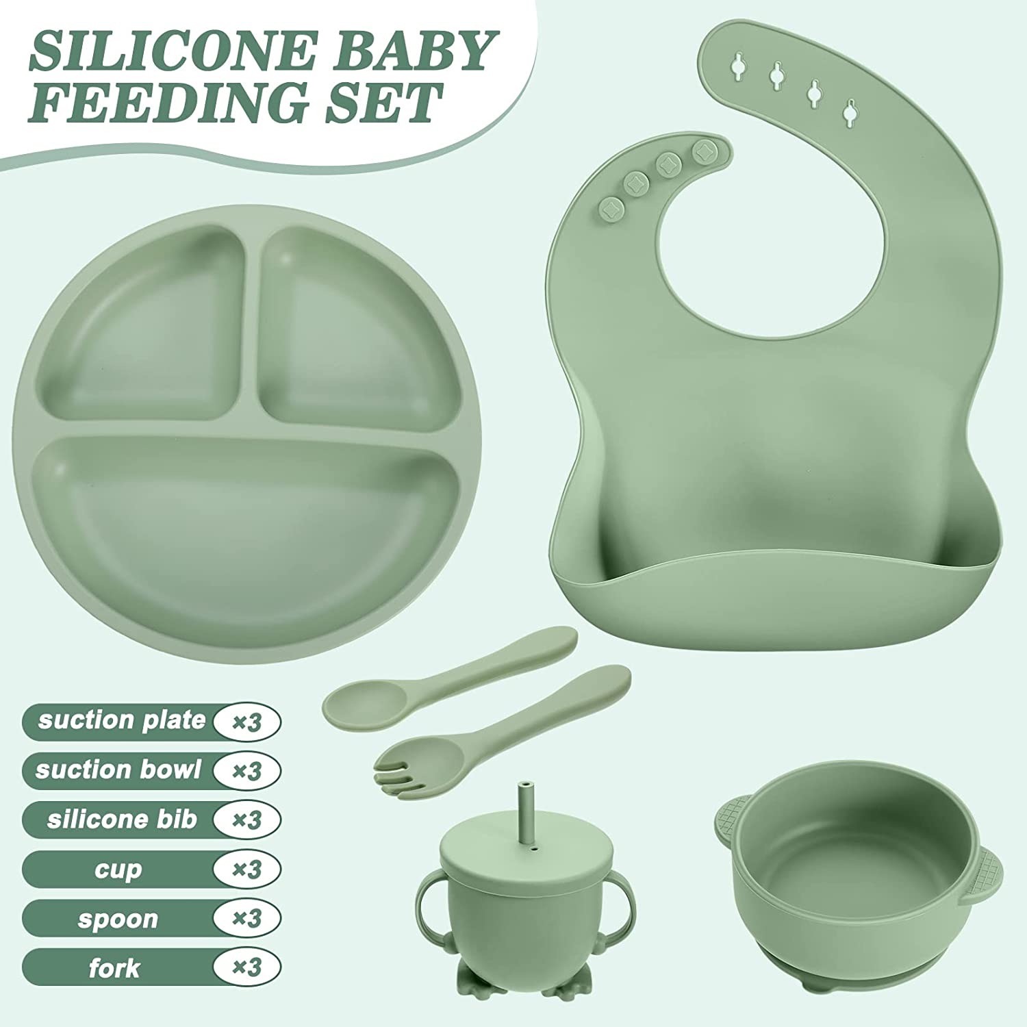 Oilproof Childrens Silicone Suction Plate Set Microwaveable Reusable