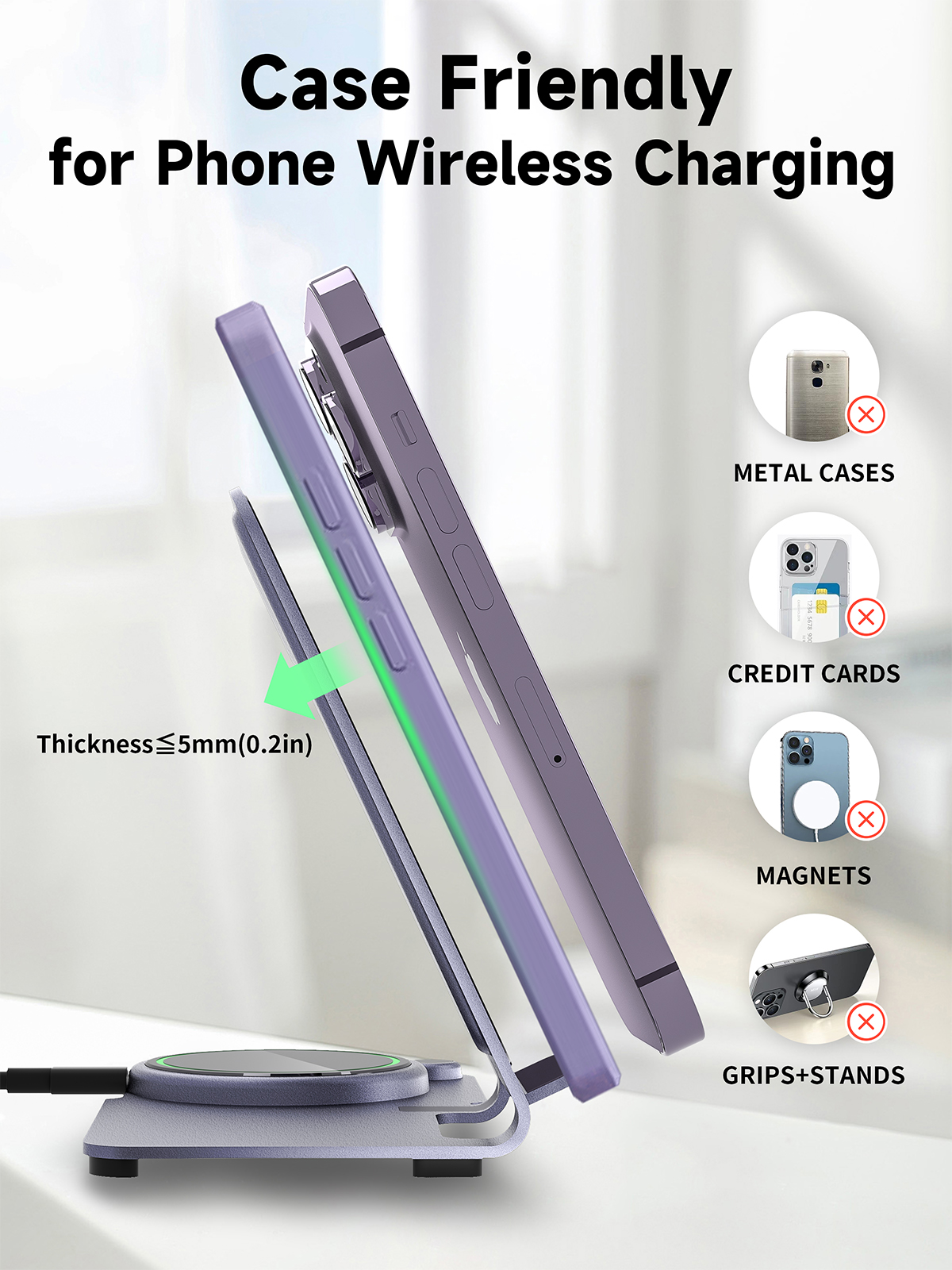 CE FCC ROHS Aluminum Alloy 3 in 1 Wireless Charger for Phone Input 9V-2A QC or PD