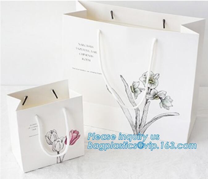 Flower carrier bag with different color customized pot plants kraft paper bag with handle,stamping logo fancy paper flow