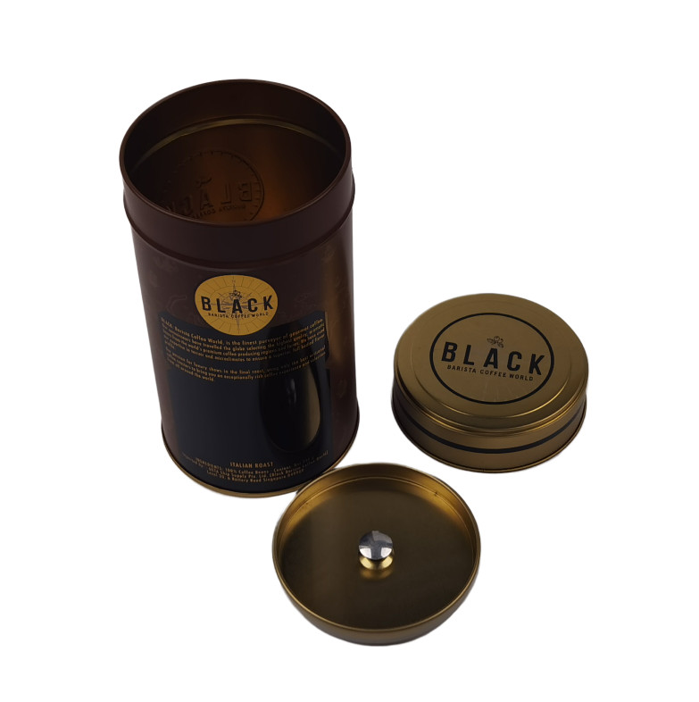 Personalized Metal Black Coffee Tin Can With Double Lid Luxury Coffee Tin Box Packaging
