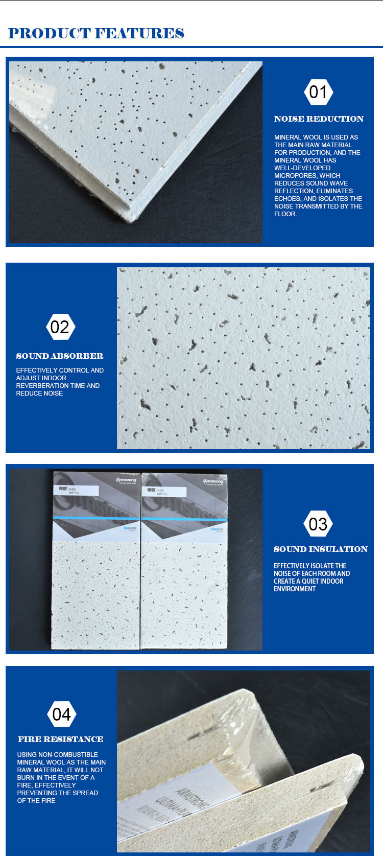 Mineral Fiber Ceiling Board Acoustical Mineral Fiber Plate OEM