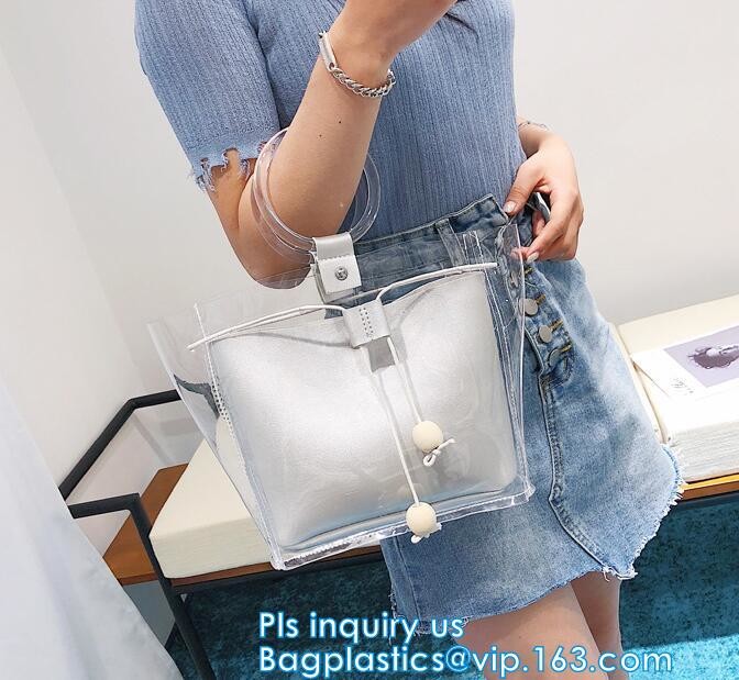 reusable eco friendly tote transparent pvc shopping bag, shopping cluth PVC beach bag with zipper, eco-freindly Promotio