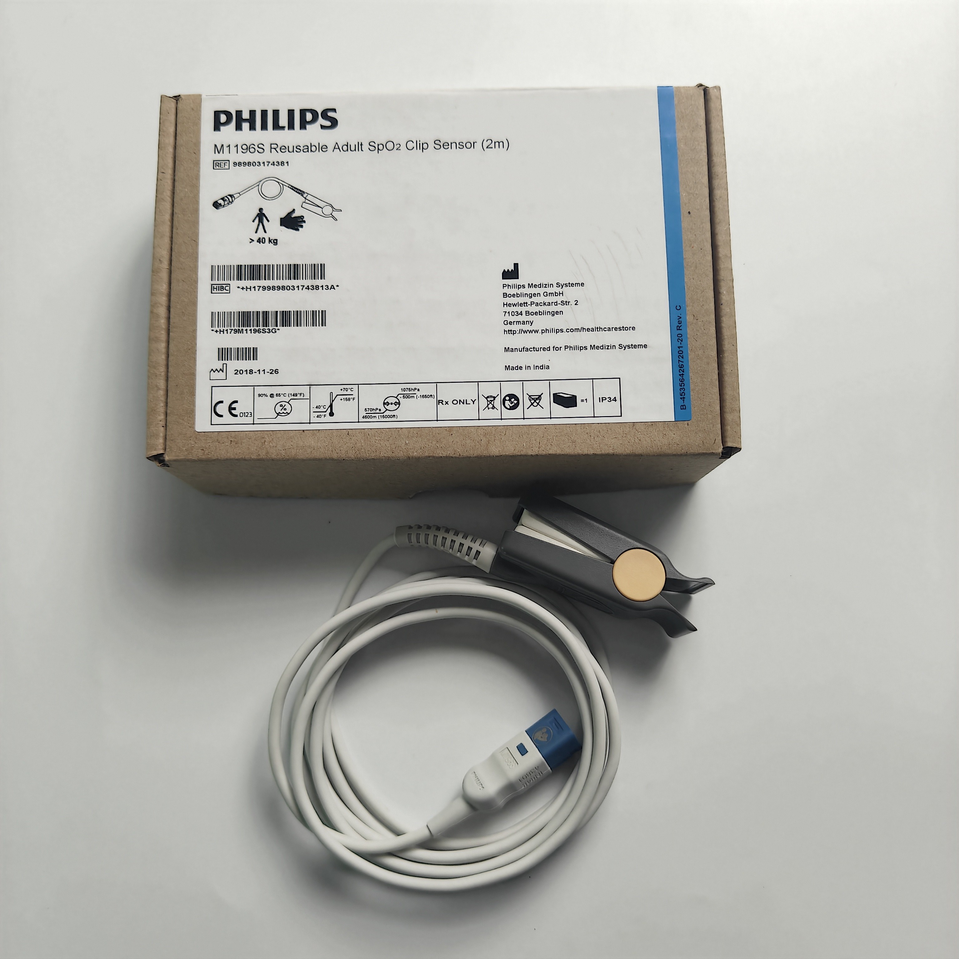 PHILIP Original M1196S Reusable Adult SpO2 Clip Sensor （2m） REF：989803174381