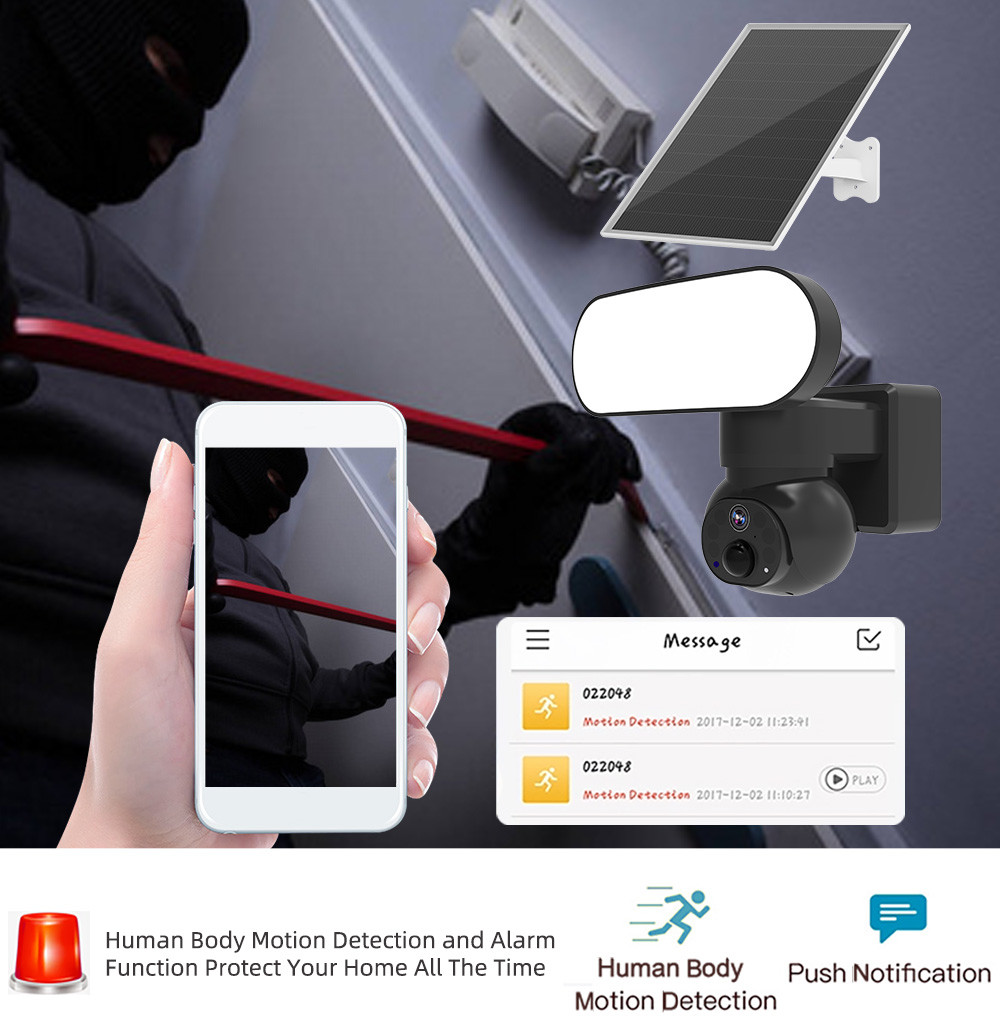 3MP Battery Security Camera With 1000LM Light 6W Solar Panel Camera