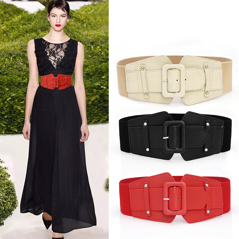 7.5cm Wide Women Elastic Belts 78cm Buckle Free Elastic Waist Belt