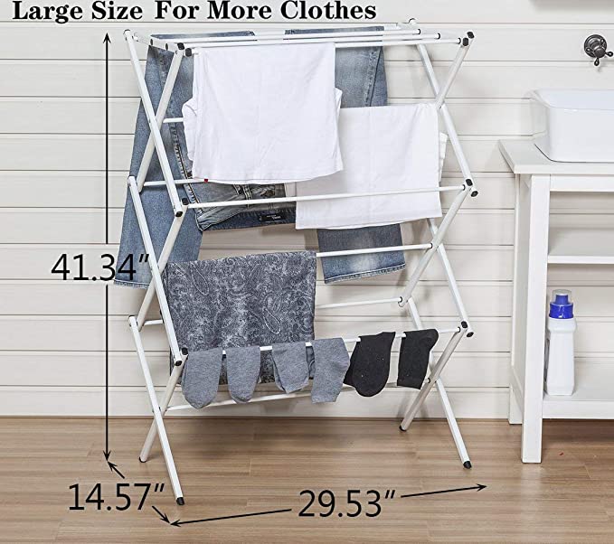 White Foldable Alloy Steel Clothes Drying Laundry Rack