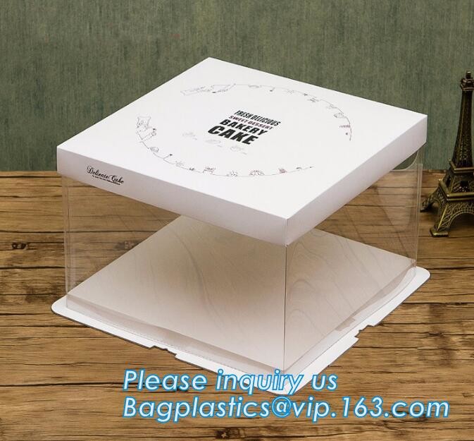 Wholesale custom Paper Cookies packing Cake Box with PVC window,Wholesale Plastic Square Birthday Wedding Packaging Clea