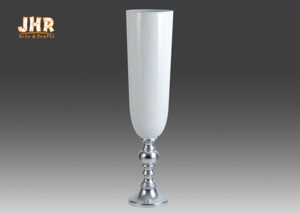 Silver Leafed Pedestal Floor Vases White Glossy Fiberglass Table Vases Wedding