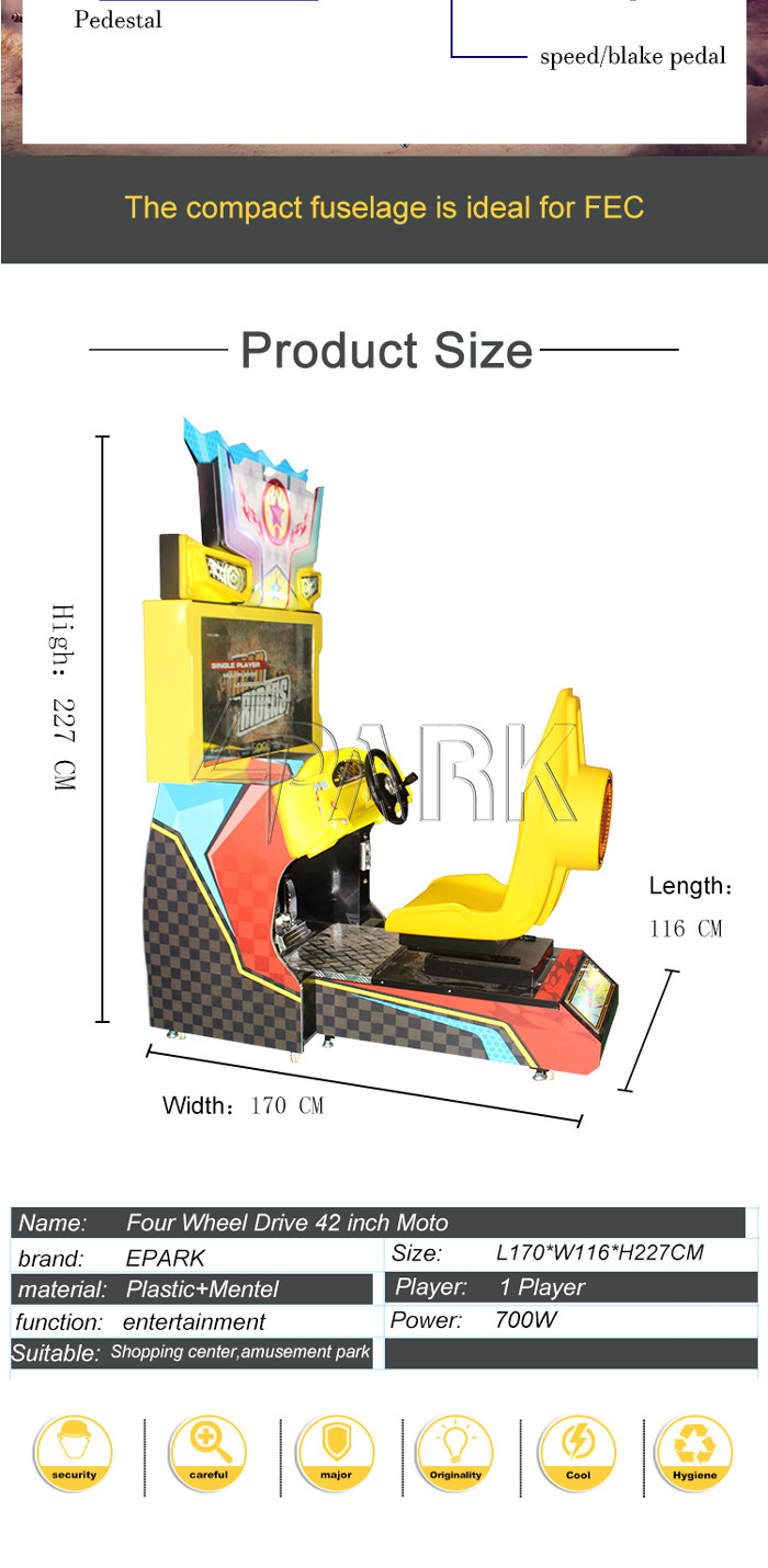 1 Player Racing Game Machine / Overdrive All - Terrain Vehicle Driving Machine