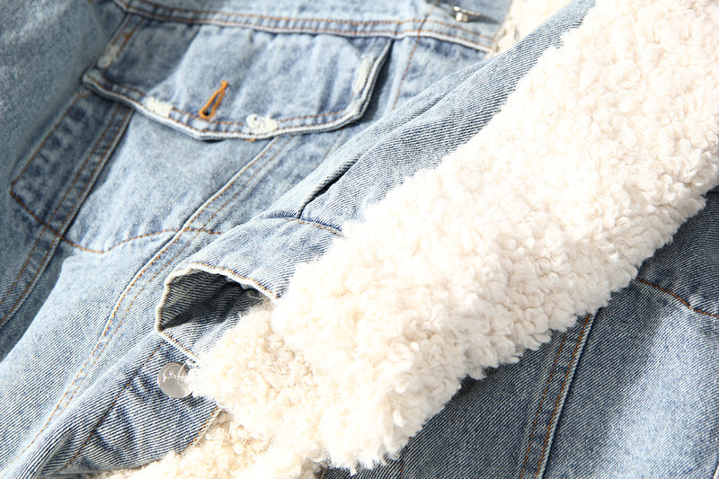 Waterproof Fashion Denim Lambswool Quilting Coat 2020 Winter Lambswool Loose Thickened Jackets Long