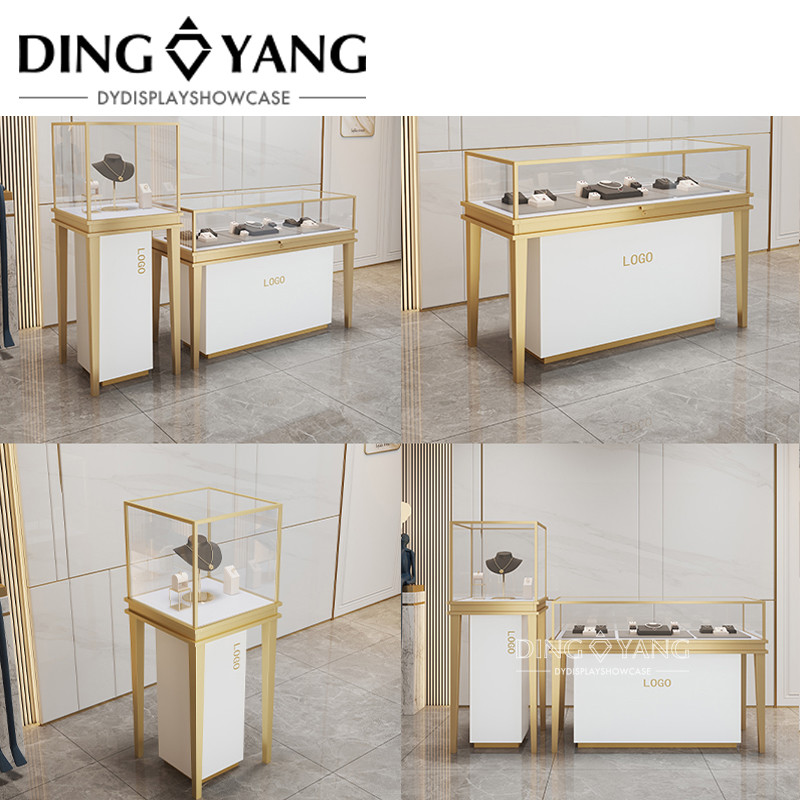 Golden White Jewellery Display Counters , Color Size Can Be Custom Design Style Can Be Choosed Budget Can Be Adjusted
