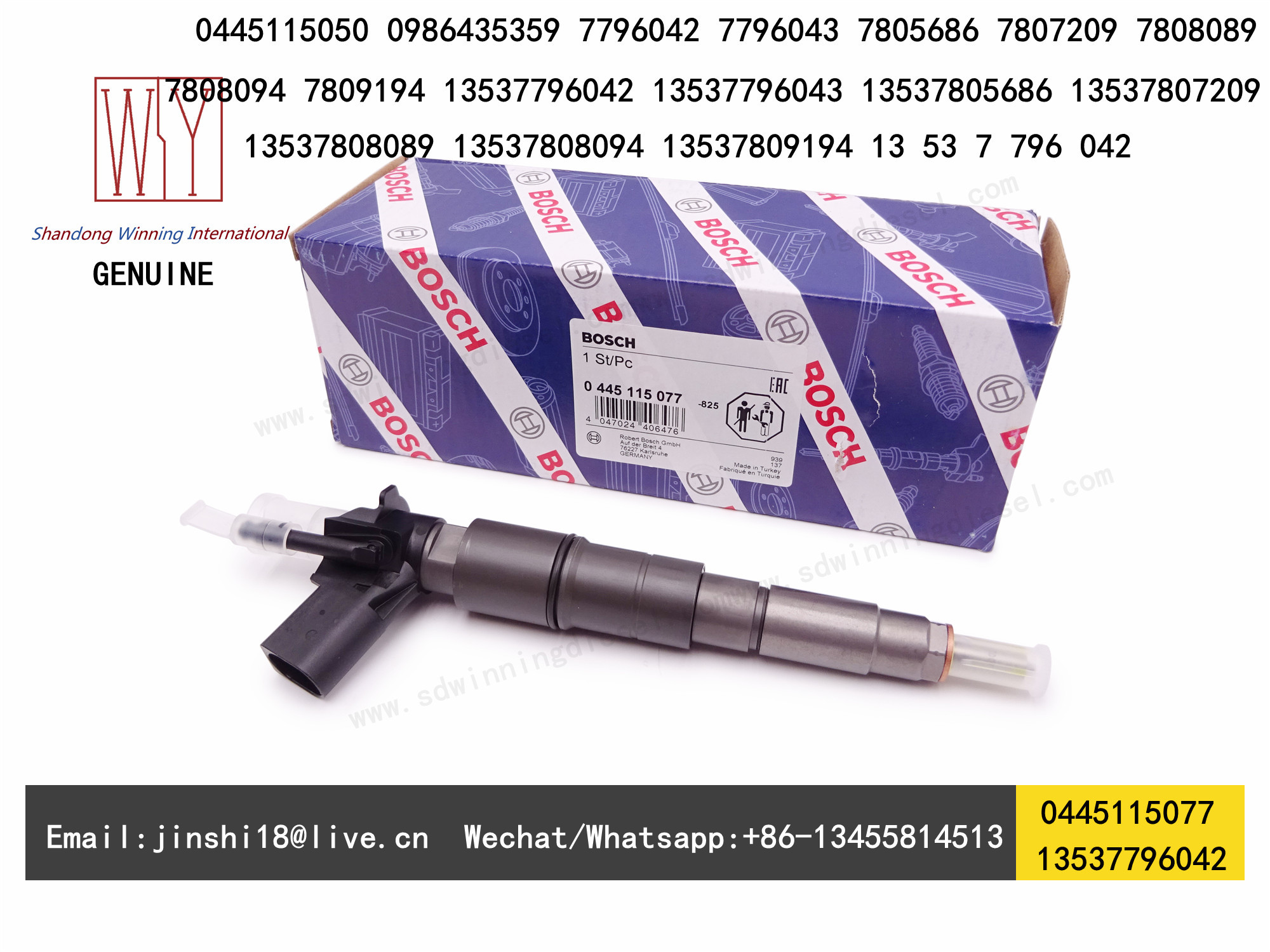 BOSCH GENUINE AND BRAND NEW DIESEL FUEL PIEZO INJECTOR 0445115077, 0445115050, 0986435359, 13537797877, 13537808089, 135