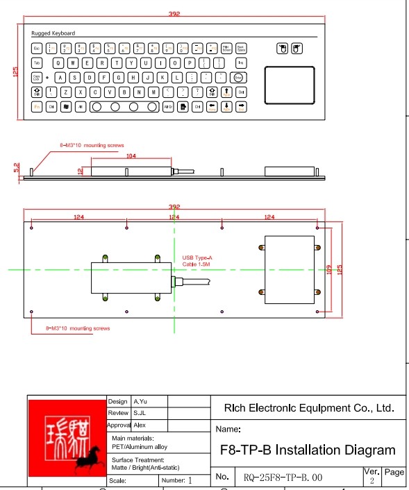 IP67 Industrial Keyboard With TouchPad PET Mini Membrane Keyboard F8-TP-B