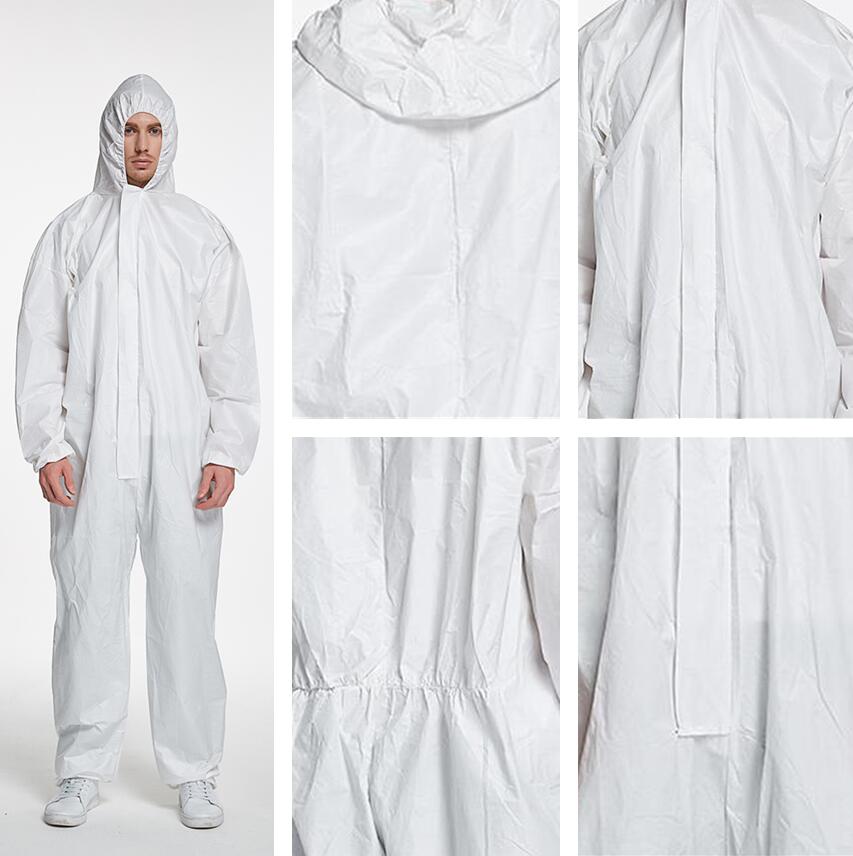 Disposable Microporous Coverall Hazmat Suit Excellent Protection against Hazardous Bacteria and Particles Nonwoven PE membrance