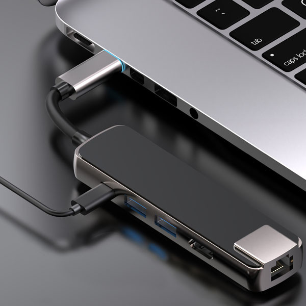 5 In 1 USB Type C Hub Adapter 4K USB C Hub To Gigabit Ethernet Rj45 Lan 55W