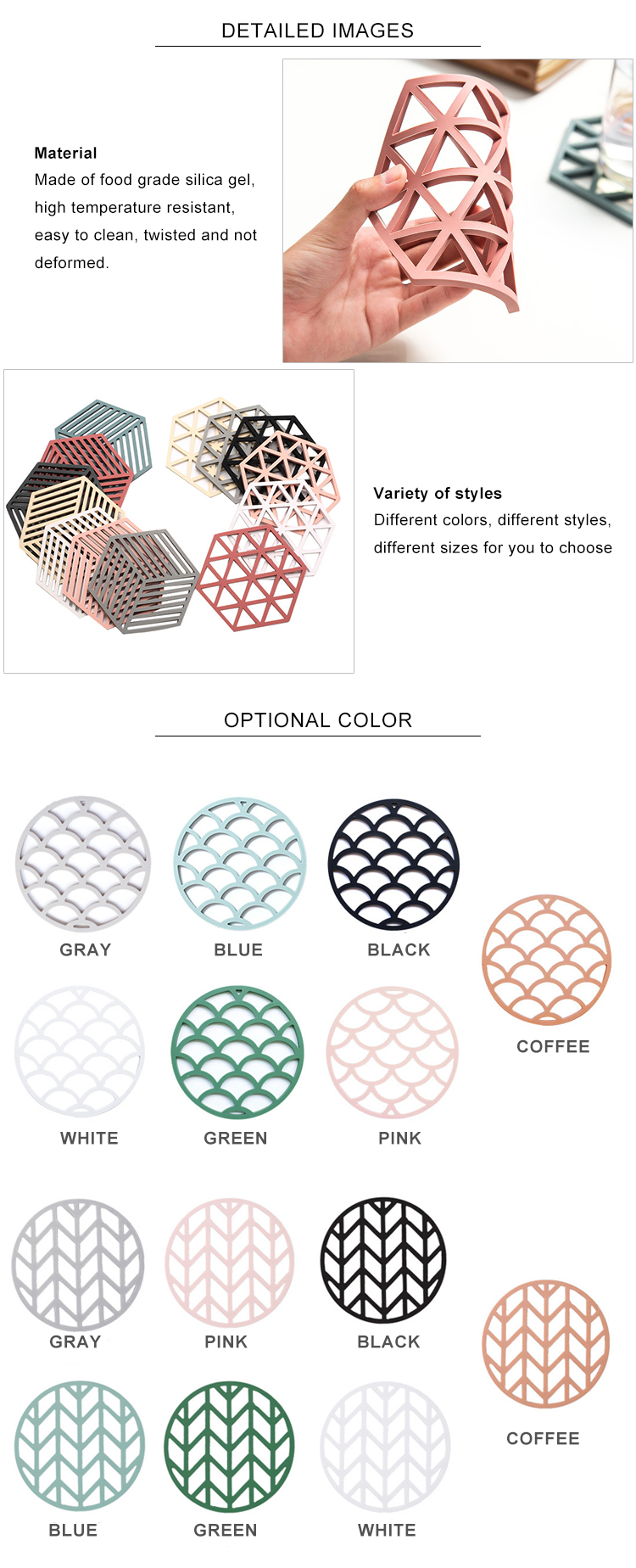 Cheap Custom Colorful Irregular Silicone Table Heat Resistant Mat Cup Placemat Pads