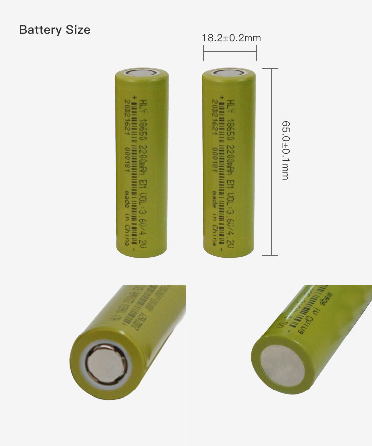EN62133 18650 3.6V 2200mAh Rechargeable Solar Battery For Led Flashlight