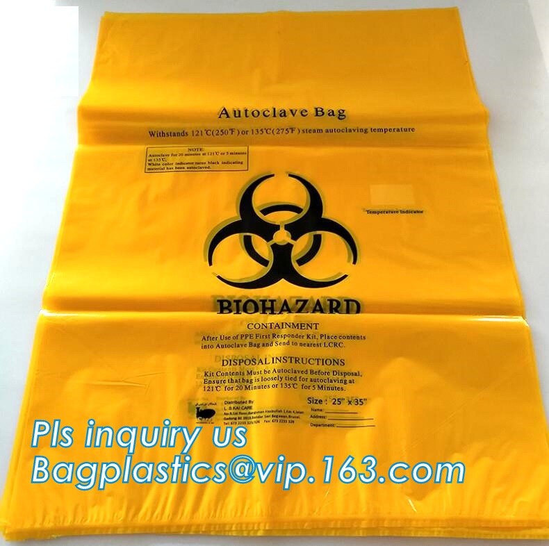 Large Capacity Red Biohazardous Disposal Medical Waste Plastic Trash Bags on Roll, High temperature resistance 120C Bioh