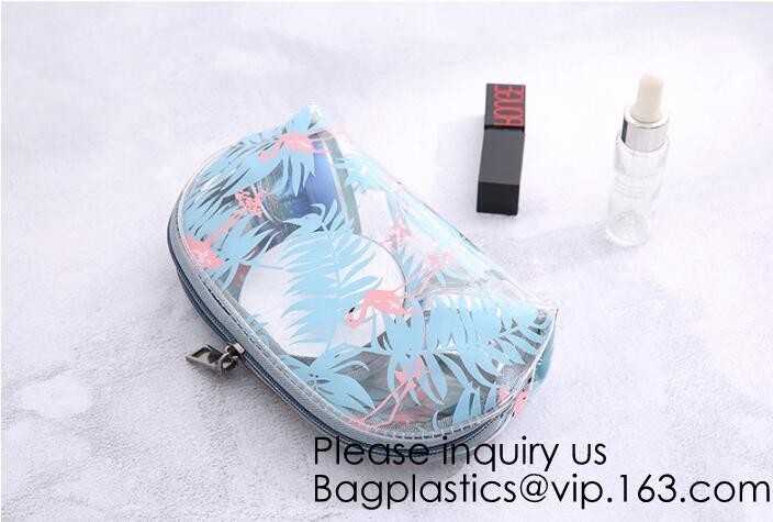 Clear Zipper Pouch with Strap Makeup Bag PVC Cosmetic Pouch,Printing Clear Zip lockk Cosmetic PVC Pouch, bagease, bagplast