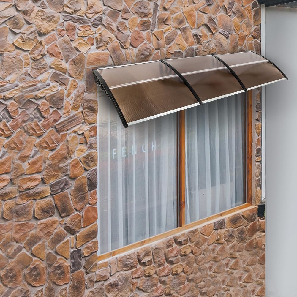 80x240cm Polycarbonate Canopy Window Awning Canopy Window Sun Shade Patio Cover Shelter With Black Support