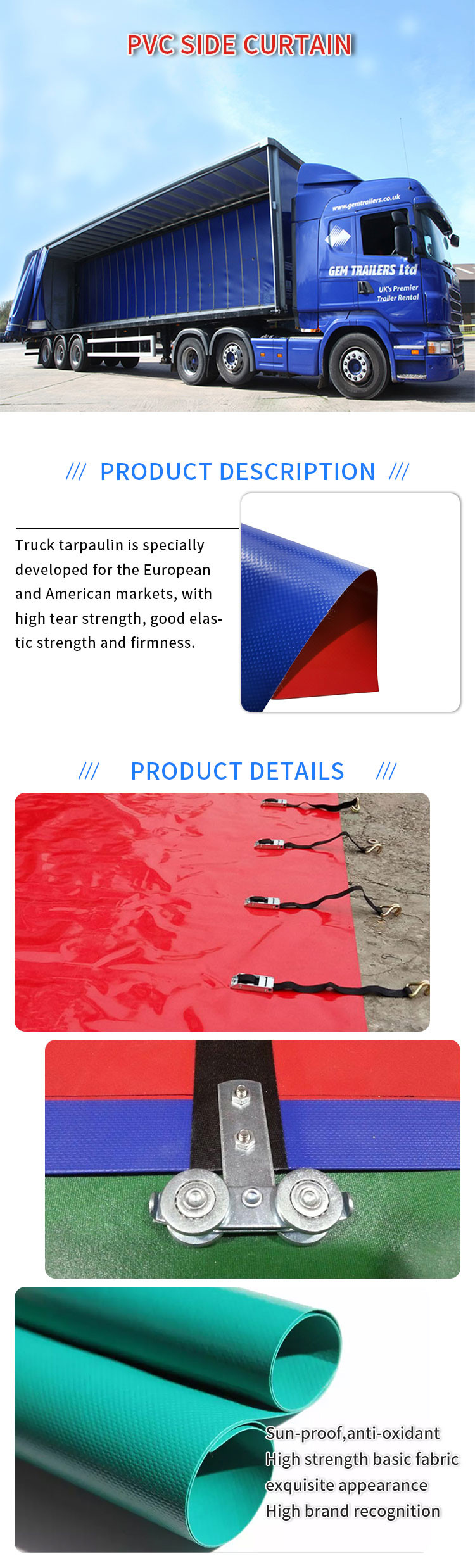 SS Buckle Truck PVC Rain Proof Tarps 1300D*1300D