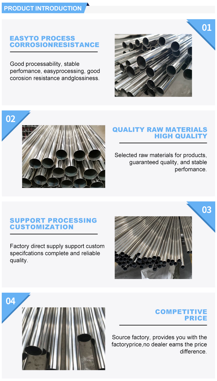 Duty Free 201 304 304L 316 316L 410 430 3 4 Inch Stainless Steel Pipe Sizes with 2B 2D BA 2BB No.3 No.4 Surface Finish