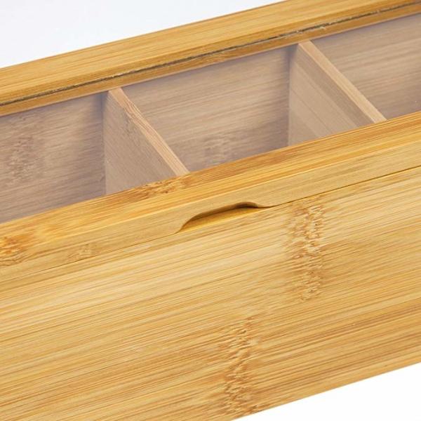 Adjustable Popular Wooden Tea Bag Box 4 Compartment Rectangle Shaped