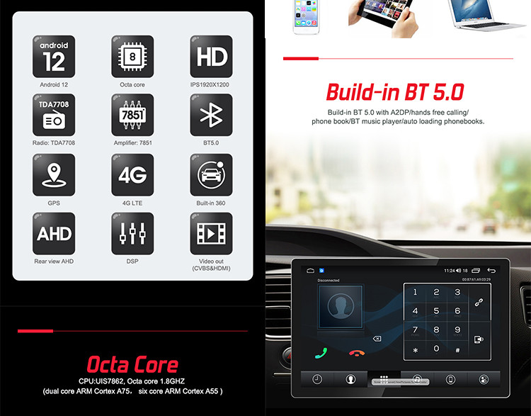Universal Car Stereo 12.95inch QLED Screen With 4G DSP Wireless Carplay And Android Auto