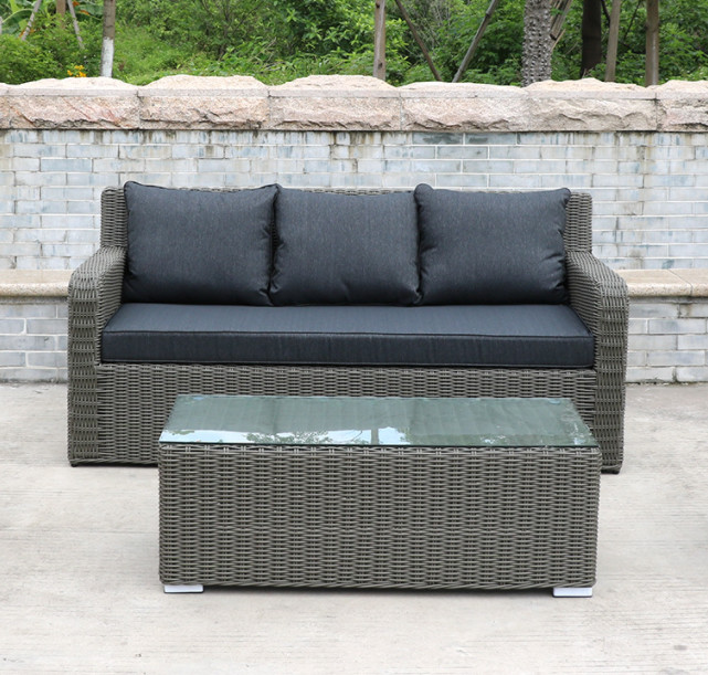 3 Seater Rattan Outdoor Sofa Terrace Furniture Garden Rope Leisure Black Wicker