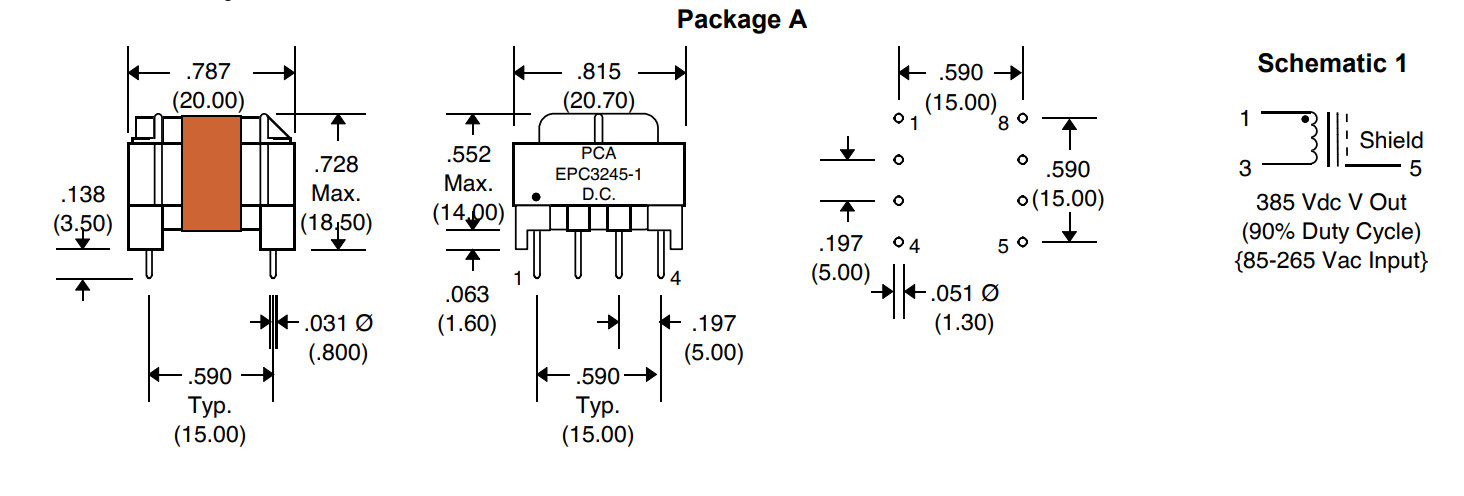 EF20 PFC Boost Inductor Horizontal SMPS Flyback Transformer EPC3245-1