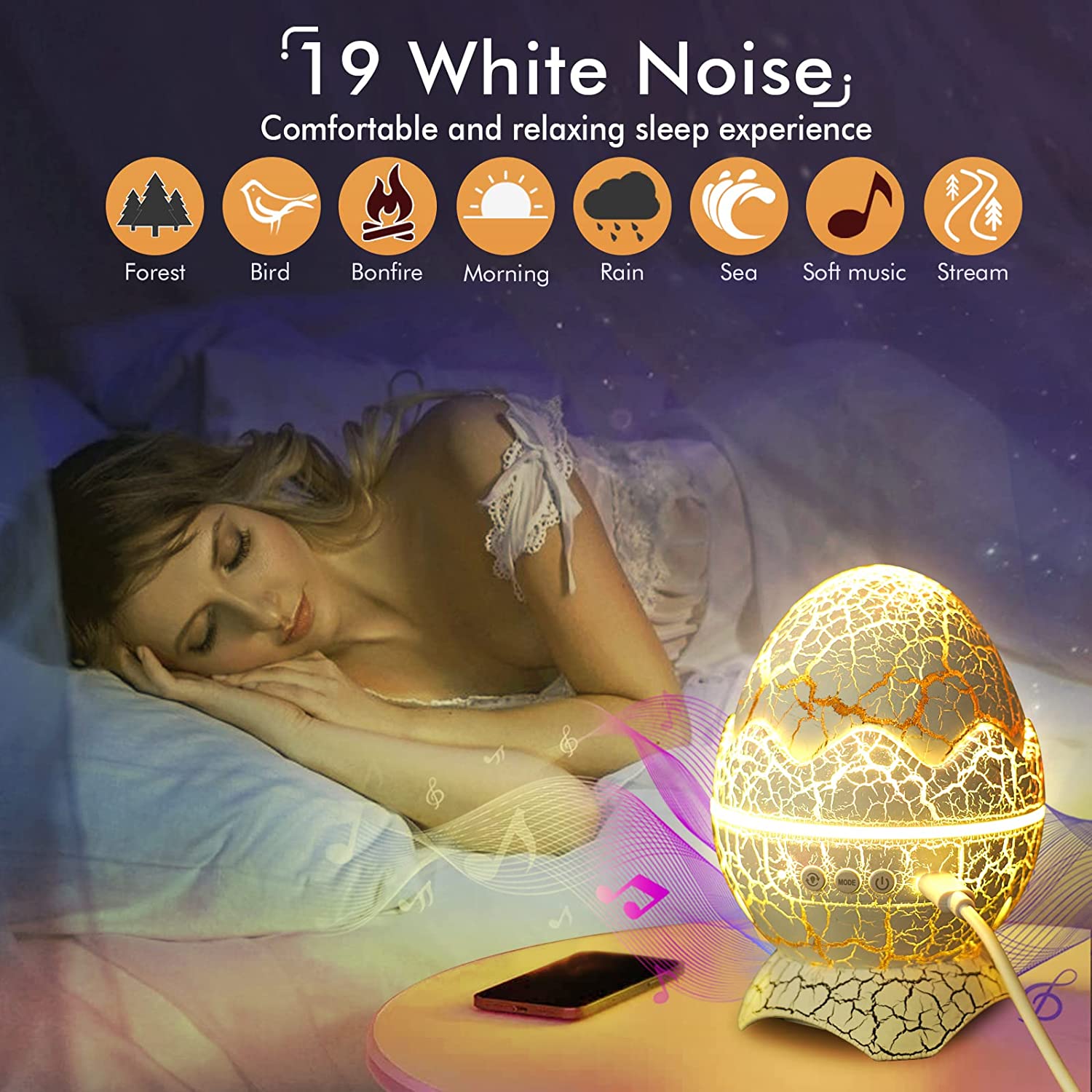 Creative Dinosaur Egg LED Star Galaxy Projector Night Light Ocean Wave Star Light Projector Speaker Lamp For Kids Adults