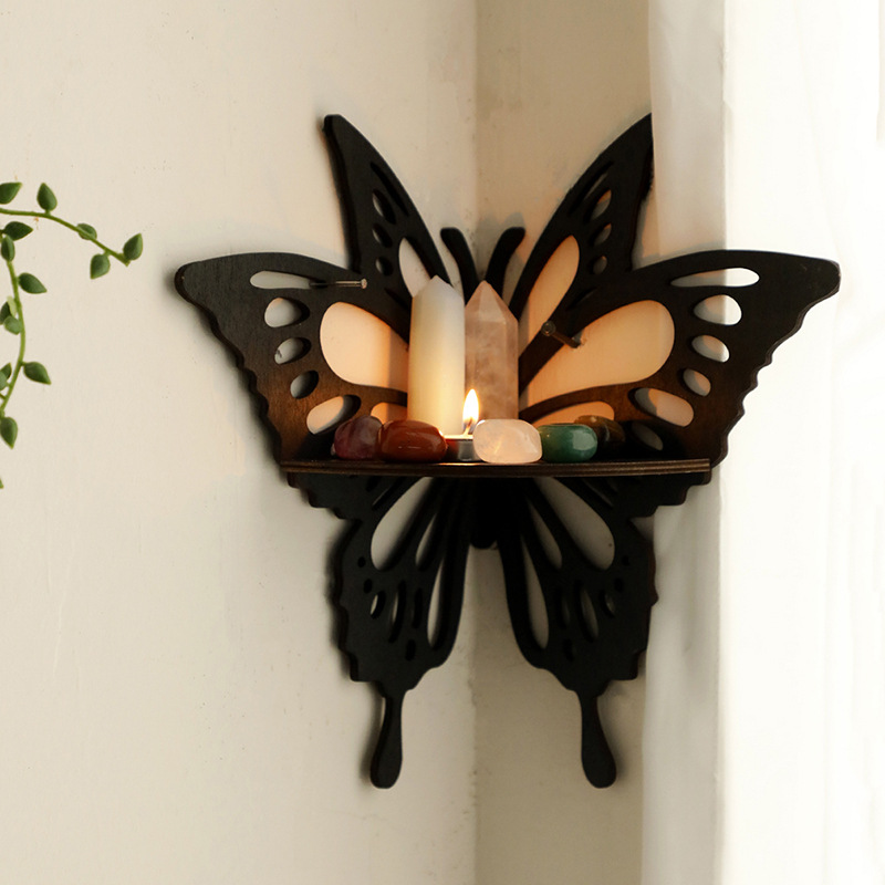 Custom House Decoration Wall Hanging Jewelry Holder Storage Organizer Wooden Butterfly Display Shelf
