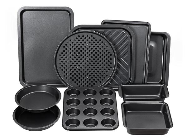 Complete Bakeware Set 10-Piece Non-Stick, Oven Crisper, Pizza Tray, Roasting,