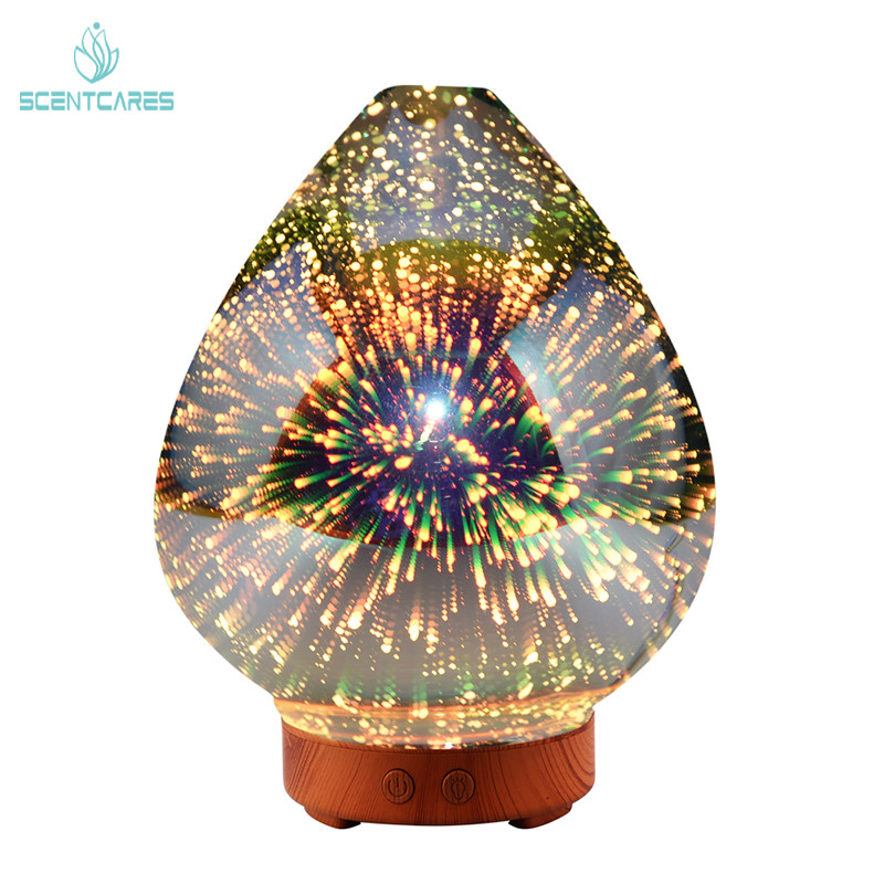 200ml 3D Glass Ultrasonic Aromatherapy Diffuser With Fireworks And Led Light