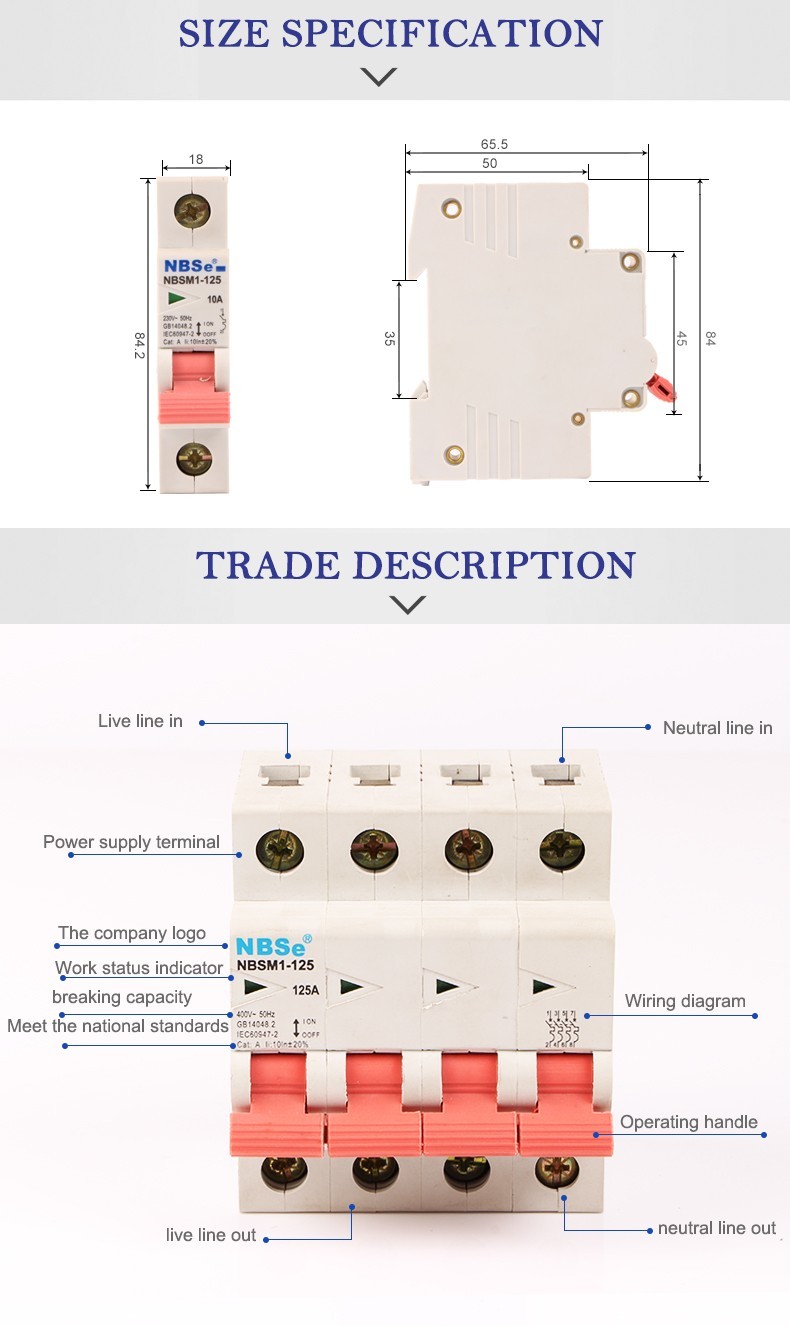 Gray AC 2P Industrial Type Circuit Breaker Double Pole 6kA NBSM1-125 Series