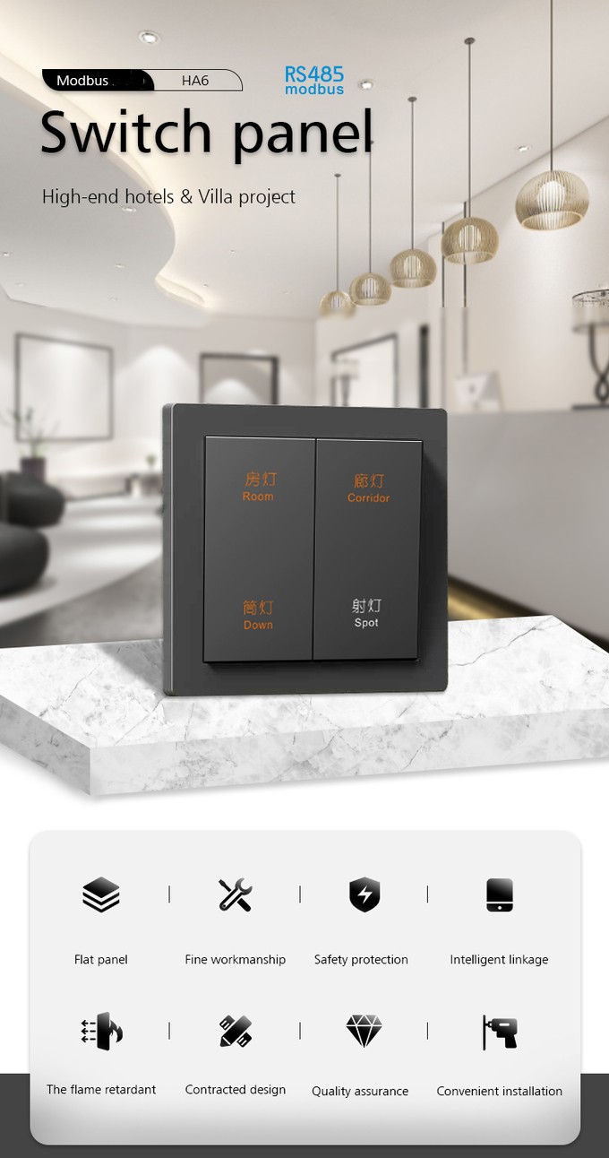 86mm Modbus Wall Switch , Home Lighting Switches Two Gang Push Button