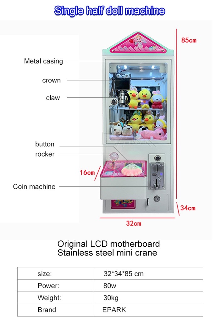 Single Half Doll Machine Claw Crane Game Mini Claw Machine For Sale Table Kids Play