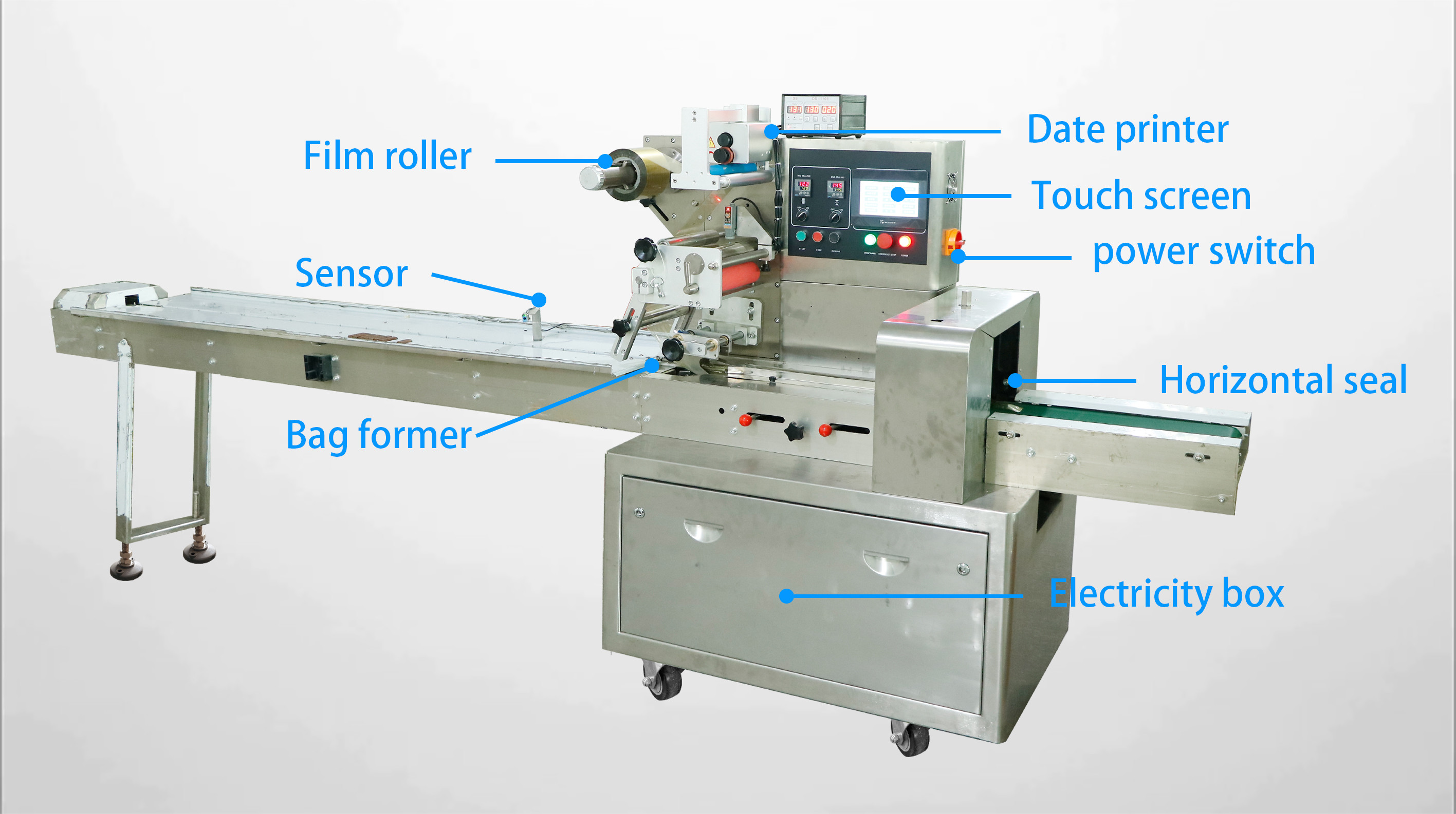 Automatic Horizontal Packaging Machine food packing machine for bread hamburger cake biscuits