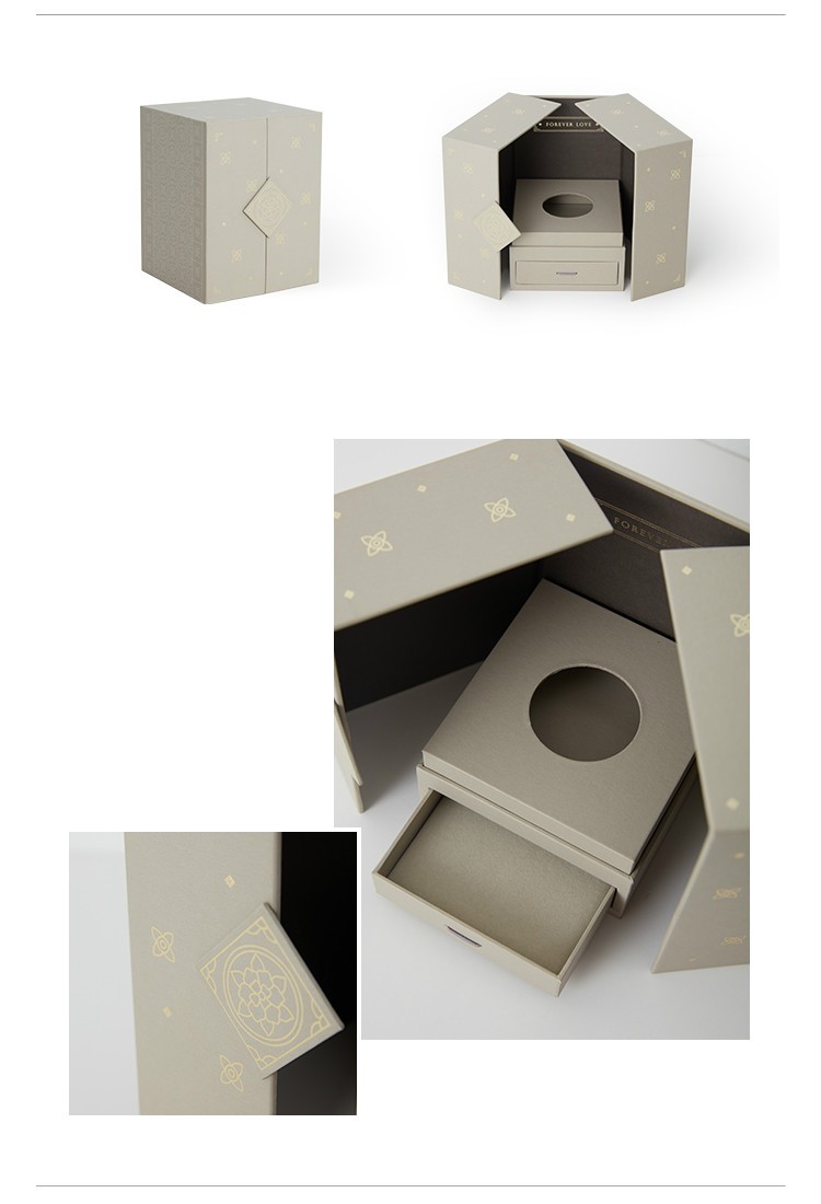 Square Rose Paper Cardboard Jewelry Gift Box with Drawer and Custom Gold Foil Stamping