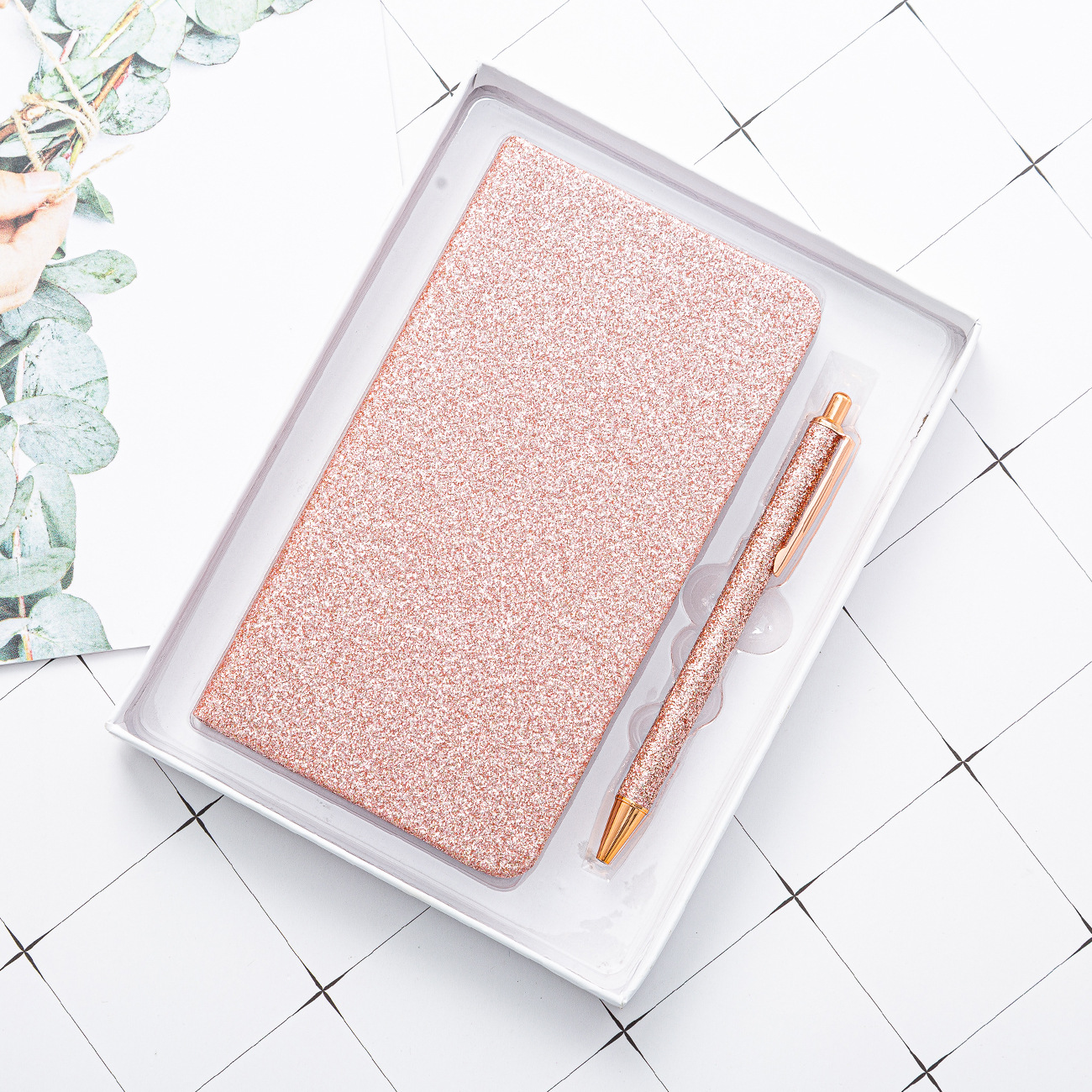 Daily Weekly Monthly Planner A6 Glitter Cover Notebook With Pen Set for Custom Girls Gift